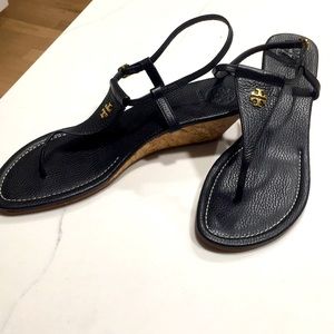 Tory Burch cork wedge leather sandals